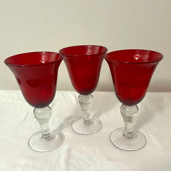 Lot of 3 VTG Ruby red blown glasses - Picture 1 of 4